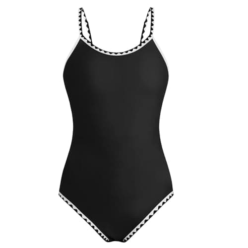 Image of zoogobee Girls One Piece Swimsuit Quick Dry Swimwear Swimming Costume Adjustable Straps Color Contrast Trim for Teens Girls (UK, Age, 9 Years, 10 Years, Regular, Black)