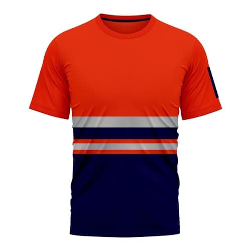 Image of NOROZE Men's Hi-Viz Reflective Tape Short Sleeve Polo T-Shirt for Men Fluorescent Yellow Orange Prime Lightweight Breathable Workwear Top (XXL, Style 2: Neon Orange/Navy)
