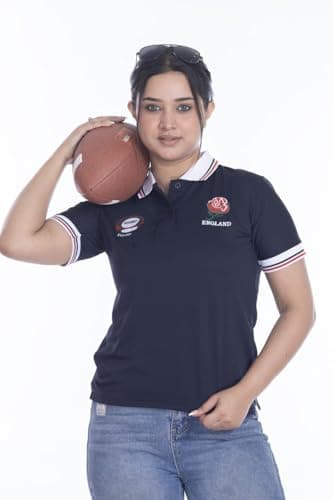 Image of New Model UK Women England Rugby Fan Supporter T Shirt Button Down Collar Style Short Sleeve Size 8-10 to 24-26 (S to XXL) (M, Navy Blue)