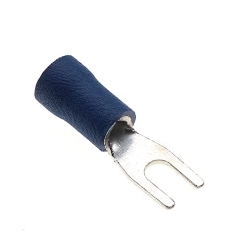 Image of Fork Crimp Terminal, Pack Of 100 - Blue, 24A, 3.2mm - Heat Shrink Fork Connectors, Tinned Copper Connectors, Insulated U-Type Wire Terminals