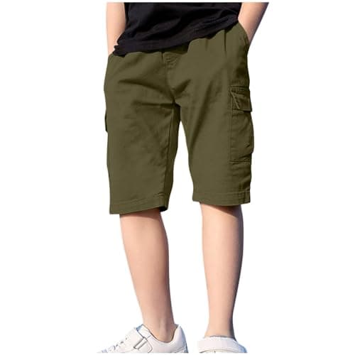 Image of duxyoz Boys Cargo Bermuda Shorts School Uniform Chino Shorts Kids Summer Pull On Elasticated Waist Pants Lightweight Breathable Comfy Sports Trousers Casual Sweat Short with Multi-Pockets 13-14 Years