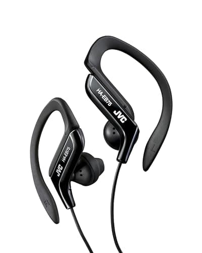 Image of JVC HA-EB75-BN-U Sports Earphones with Adjustable Clip, Ideal for Use in the Gym or Running, Sweatproof and Anti-Splash (IPX2), 1.2 m Long Cable with Plug Compatible with iPhone, Black