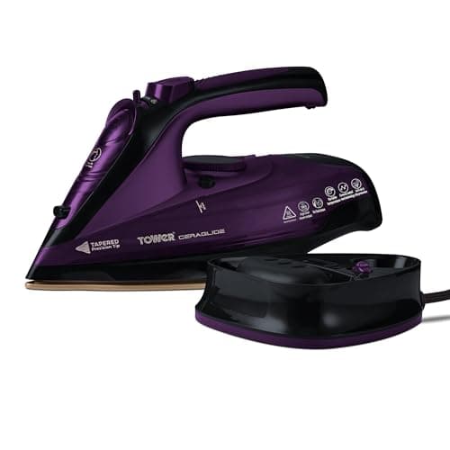 Image of Tower T22008 CeraGlide Cordless Steam Iron with Ceramic Soleplate and Variable Steam Function, 2400 W, Purple