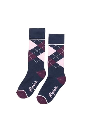 Image of Rydale Junior Knee Length Riding Socks Kid's Argyle Country Sock Childrens (UK, Age, One Size, Regular, Argyle Navy/Berry)