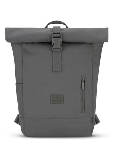 Image of Johnny Urban Backpack Womens & Mens Grey - Robin Small - Roll Top Rucksack with 12" Laptop Compartment - Back - Casual Daypack Bag for Uni Office Work - Water-repellant