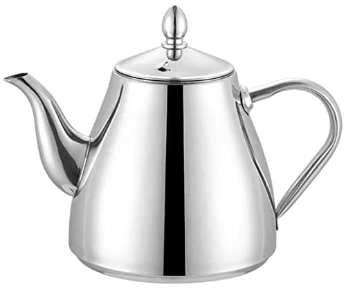 Image of SANQIAHOME Stainless Steel Teapot Coffee Servers 52oz(1.5 litres) 5-6 Cups,Easy Pour Silver Tea Pot