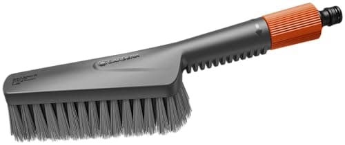 Image of Gardena Cleansystem Hand-Held Brush S soft: wet cleaning brush with hose connection, flat brush body, for narrow areas and sensitive surfaces, with water-flow regulation (18840-20)