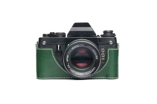 Image of Handmade Genuine Real Leather Half Camera Case Bag Cover for Pentax LX Green color