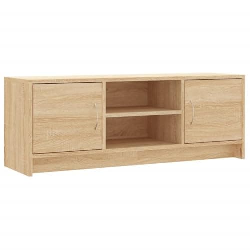 Image of vidaXL Modern TV Cabinet, Sonoma Oak Finish, Wide Engineered Wood Media Unit with Doors and Compartments for Living Room & Bedroom
