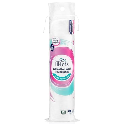 Image of Lil-Lets Cotton Wool Round Pads, 100 Count, Certified Organic, 100% Pure Cotton Wool, Soft and Absorbent, Gentle on Skin, Dermatologically Tested