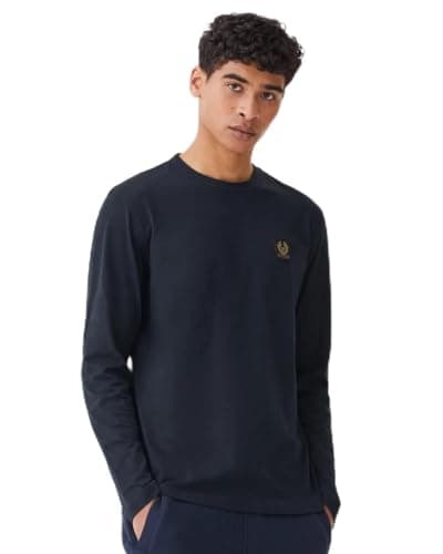 Image of Belstaff Mens Long Sleeved Chest Patch T Shirt L Dark Ink