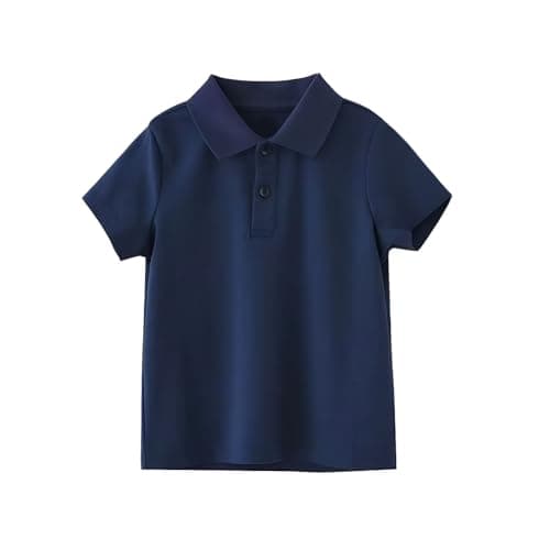 Image of Smivibe Boys' 100% Midweight Cotton Polo Shirt School Uniform T-Shirt for Ages 4-15 Years Comfortable Summer Top for Children Navy 7-8 Years