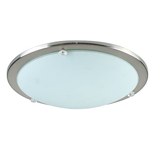 Image of MiniSun | Modern Bezel Chrome and Frosted Opal White Glass Ceiling Light Fitting | Close-to-Ceiling Lights, Home Décor & Improvement Essential | Includes 4W LED Bulb [3000K Warm White] | Mains Wired