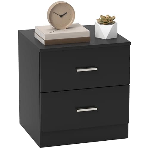 Image of HOMCOM Bedside Table with 2 Drawers, Modern Nightstand, Cabinet Drawers Side Storage Unit for Bedroom, Living Room, Black