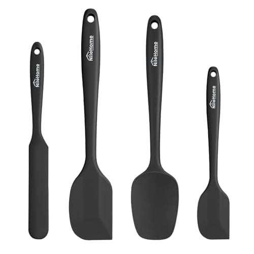 Image of NileHome Silicone Spatula Set, High Heat-Resistant Premium BPA-Free One Piece Seamless Design, Non-Stick Rubber with 18/8 Stainless Steel Core, Cooking/Baking Utensil Set of 4, Black
