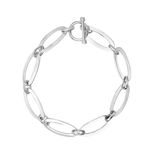 Image of Silverly Sterling Silver Chunky Oval Link Chain Bracelet for Women With a T-bar Clasp - 925 Silver Thick Modern Minimalist Chain - Ladies Heavy Toggle Bracelets - Gift for Her