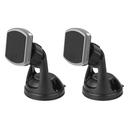 Image of Scosche MPWD2-2PK MagicMount Pro Suction Cup Phone Holder, Magnetic Car Dashboard/Windshield Phone Mount or Desk Mount Compatible with iPhone, Galaxy, and All Android Smartphones, Black/Silver, 2 Pack