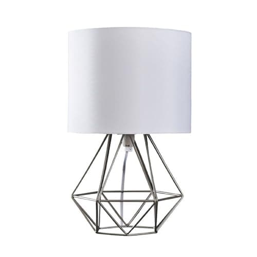 Image of MiniSun | Modern Brushed Chrome Metal Basket Table Lamp with a White Fabric Shade | Table Lamps, Home Décor & Improvement Essential