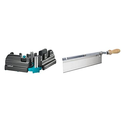 Image of wolfcraft Bevel and mitre box I 6948000 I 2-in-1 product for precise baseboards & wolfcraft Handsaw with Bent Handle I 6925000 I For sawing work close to the floor