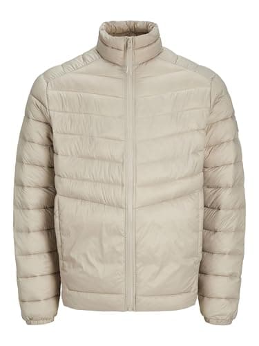 Image of JACK & JONES Mens Quilted Jacket Windproof 100% Nylon Long Sleeve Outdoor Puffer Jacket for Men, Crockery Colour, Size- L