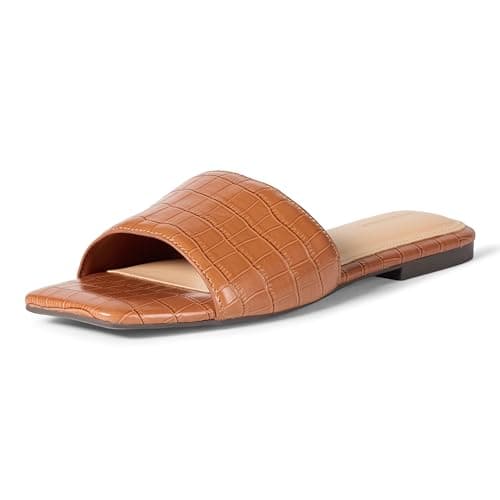 Image of Amazon Essentials Women's Slide Sandals, Tan Faux Crocodile, 5 UK