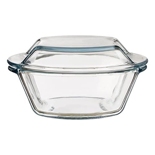 Image of Premier Housewares Small Round Glass Casserole Dish Clear, Durable, Temperature Resistant Snack Tray Serving Platters 16cm x 8cm x 16
