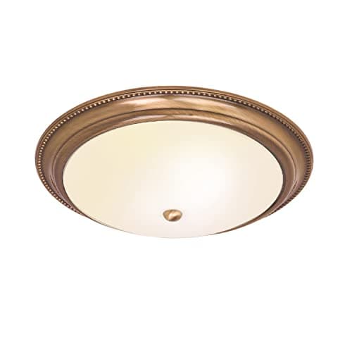 Image of National Lighting Scotch Traditional Antique Brass Flush Ceiling Light Metal with Frosted Glass Shade