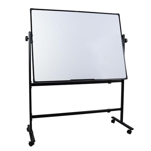 Image of Double-Sided Magnetic Mobile Whiteboard Dry Erase Board with Black Markers, Eraser, Magnets & Marker Tray and Rolling Stand for School Office and Home (120x90)