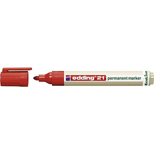 Image of edding 21 Ecoline permanent marker - red - 1 pen - round tip 1.5-3 mm - waterproof, quick-drying, smear-proof pens - for cardboard, plastic, glass, wood, metal and fabric - refillable