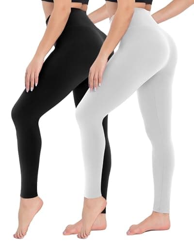 Image of CAMPSNAIL Leggings for Women UK Black High Waisted Ladies Pants Tummy Control for Gym Yoga Regular&Plus Size(Black+White,S-M)