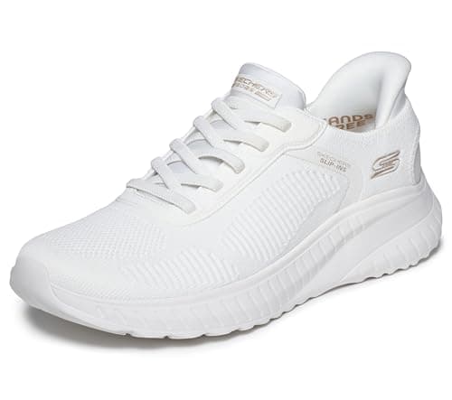 Image of Skechers Women's Bobs Squad Chaos Current Muse Slip-On Sneakers, Off White Textile, 6 UK