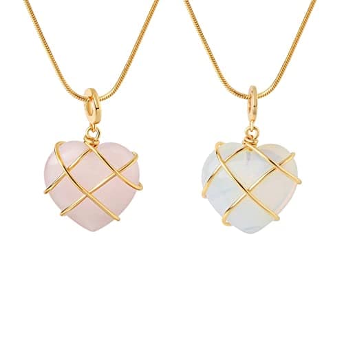 Image of HGENAHGTF 2 Pcs Necklaces Fashion Birth Stone Heart Necklace Heart-shaped Crystal Pendant Jewelry for Teenage Girls Cartoon Pendant Necklace for Men Women