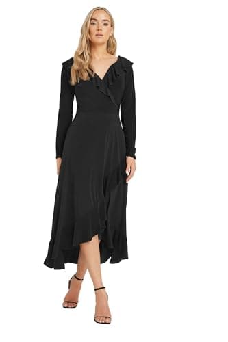 Image of Long Tall Sally - LTS Tall Long Sleeve Frill Midi Dress - Women's Black