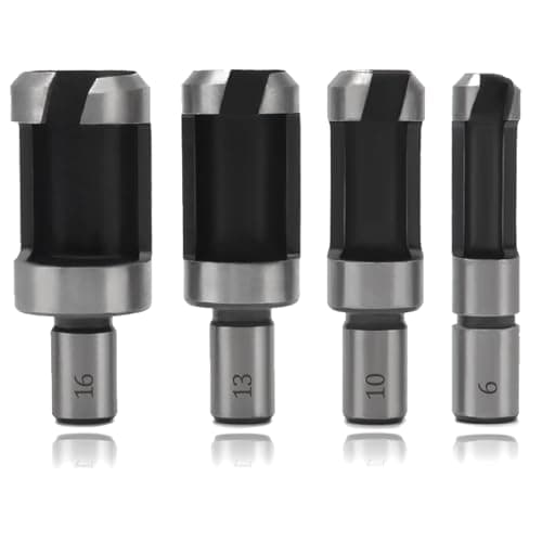 Image of YIXISI 4 PCS 6/10/13/16 mm Standard Wood Plug Cutter Set, Carbon Steel Metric Shank Drill Bit Set, Wood Plug Tenon Drill Bit Cutter, Standard Plug Cutters, for Woodworking