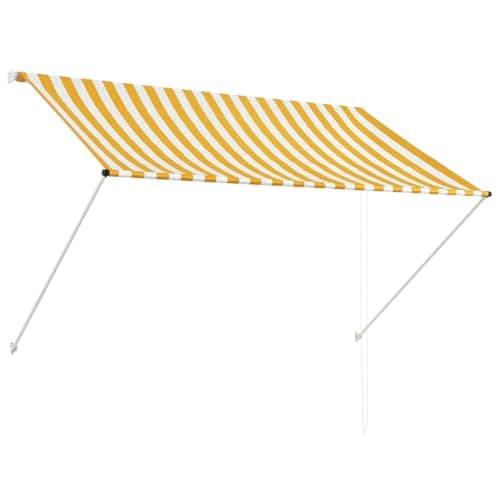Image of vidaXL Retractable Awning 200x150cm - Manual Yellow/White Window Canopy, Sun Shade for Garden/Terrace, UV and Water, Steel Frame