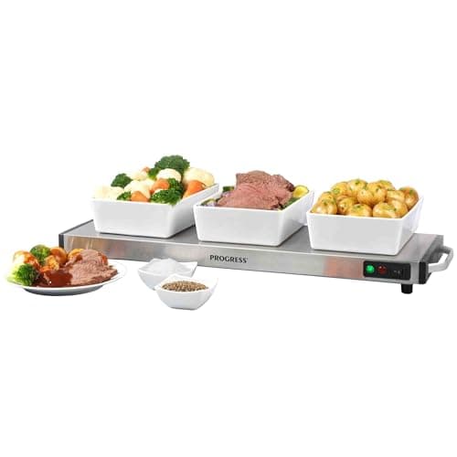 Image of Progress Cordless Hot Plate - Large Food Warming Tray, Plate Warmer, Portable Buffet Server Tray, 1200W, Non-Slip, 15 Minute Charge Time, Keeps Meals Warm for Up to 60 Minutes, Camping/Caravans