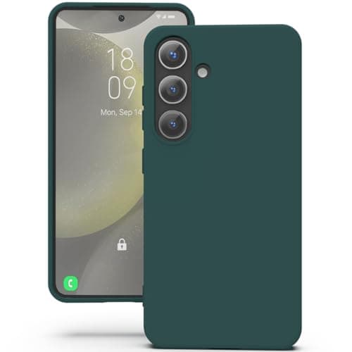 Image of YATWIN Silicone Case for Samsung Galaxy S24, Soft-Touch, Shockproof, DustProof, Antiskid Full Body Armour Phone Cover for Samsung Galaxy S24 - Dark Green