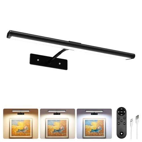 Image of EZVALO Picture Lights for wall, Rechargeable Picture Light with Remote, Dimmable & 3 Color Temps, 180° Adjustable Magnetic Wall Lights for Dartboard Frame Gallery (1 Pack, Black)