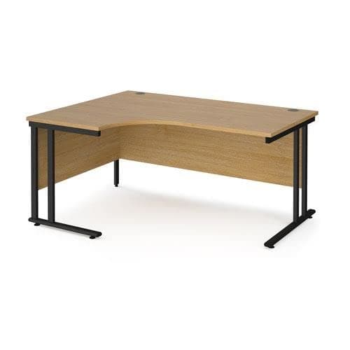Image of Office Monster Cooper left hand ergonomic desk 1600mm wide - black cantilever leg frame, oak top