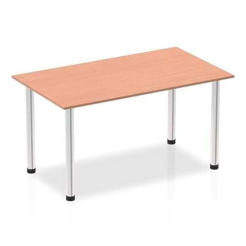 Image of OPO Impulse Freestanding 1400mm Rectangular Table with Post Leg | Sturdy Build Weather & Heat Resistant Melamine Finish Meeting Table Beech Chrome