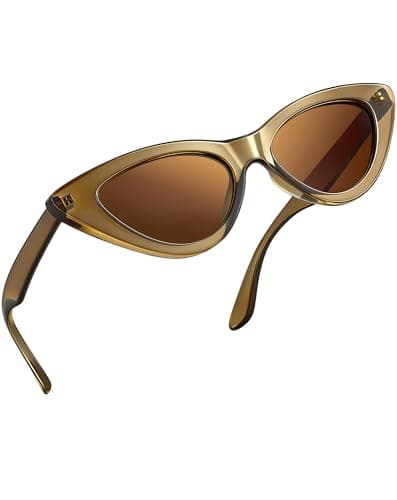 Image of Joopin Cat Eye Sunglasses for Women Polarised UV400 Protection Retro Fashion Narrow Pointy Cateye Green Brown