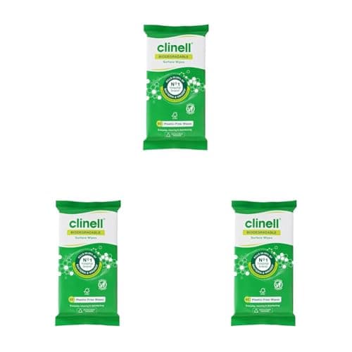Image of Clinell Universal Biodegradable Multi-Purpose Wipes - Pack of 180, Plastic Free, Kills 99.99% of Bacteria & Viruses - Cleaning and Disinfectant for Surfaces, Green