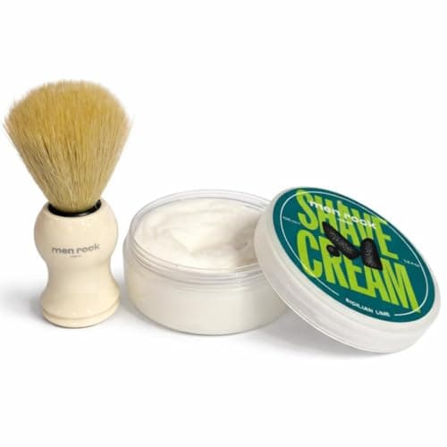 Image of Men Rock Shave Brush and Cream Bundle – Sicilian Lime Hydrating Shave Cream with Lime & Black Pepper & Vegan Synthetic Shaving Brush, Classic Wet Shaving Set, Cruelty Free, 100 ml