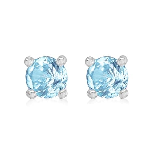 Image of Amazon Essentials Sterling Silver Rhodium Plated Aqua Glass Stone March Birthstone Stud Earrings