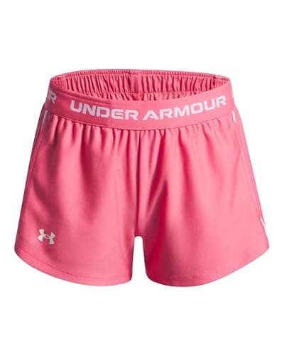 Image of Under Armour Girls' Tech Play Up Short, Soft and Lightweight Gymwear for Kids, Girls' Shorts for Sports, PE and Athletics,Super Pink/Super Pink/White,YLG
