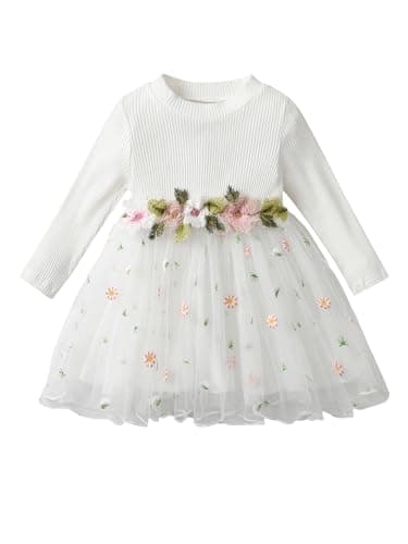 Image of Tearfuty Baby Girl Clothes Dress Long Sleeve Mesh Tulle Dress White