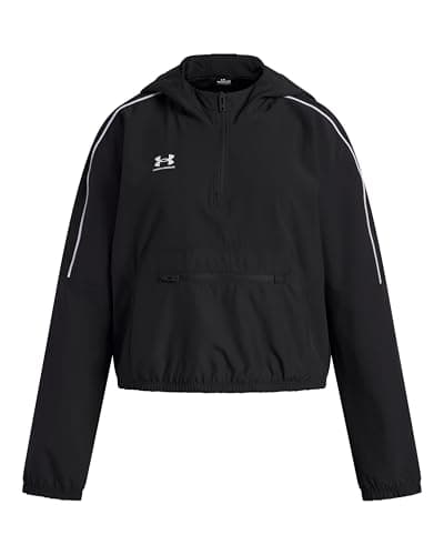 Image of Under Armour Girls' Challenger Anorak, Water-Repellent Raincoat for Outdoor Pursuits, Breathable and Comfortable Girls' Jacket with Pockets,Black / / White,YXL