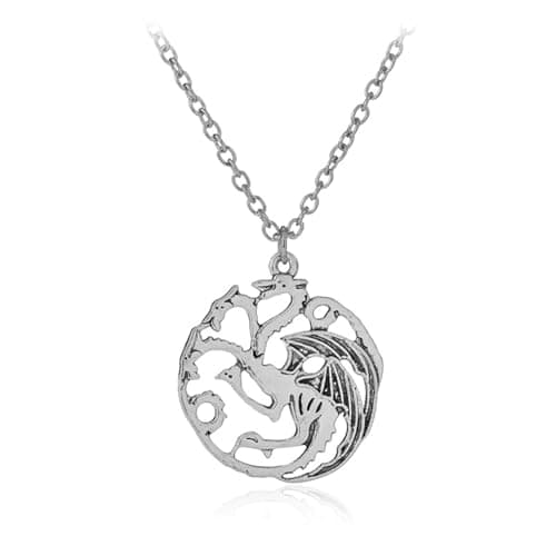 Image of GAUEIOUR Daenerys Targaryen Khaleesi 3 Dragon Sigel Pendant Necklace,Film and Television Three Headed Dragon Family Emblem Pendant Necklace, Fashionable Dragons Shaped (Silver)
