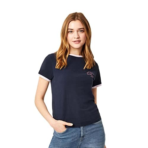 Image of Jack Wills Womens Trinkey Ringer T Shirt Slim Fit Tee Top Short Sleeve Crew Neck Navy 14 (L)