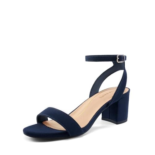 Image of DREAM PAIRS Women's Sandals Open Toe Ankle Strap Low Block Chunky Heels Sandals Party Dress Pumps Shoes Carnival,Size 5,Navy/Suede,Carnival